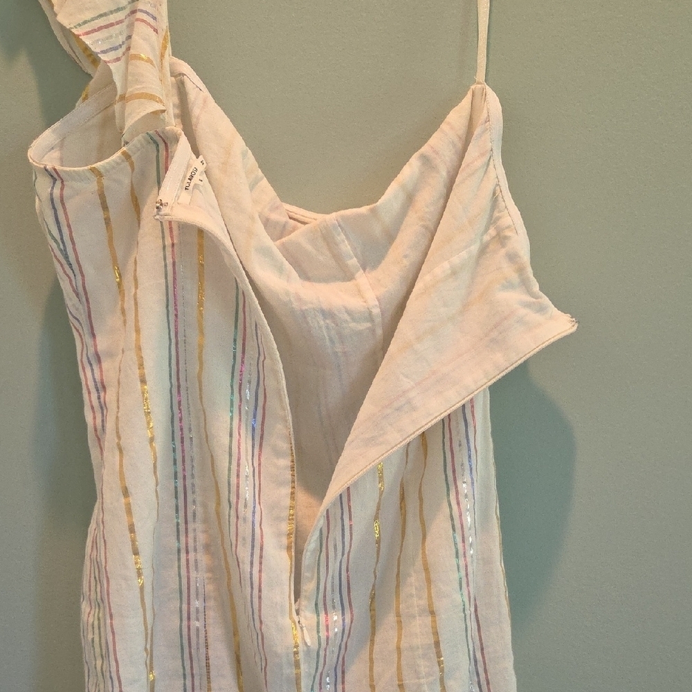 Tularosa Cait Mini Dress Ruffled Marshmallow With Metallic Stripes Size Small - Picture 6 of 14